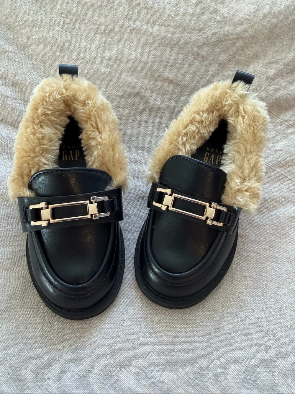 GAP Baby Black Faux-Fur Lined Loafers 5